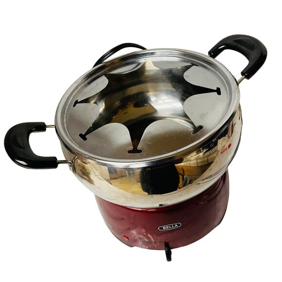 Bella 3 Qt Electric Fondue Pot Set Adjustable Thermostat Stainless Steel Red & B - Picture 2 of 13